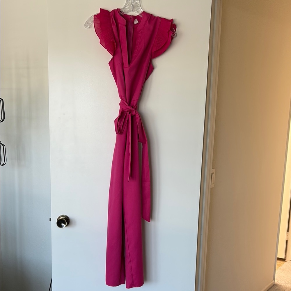 Elegant Pink Jumpsuit with Ruffle Sleeves